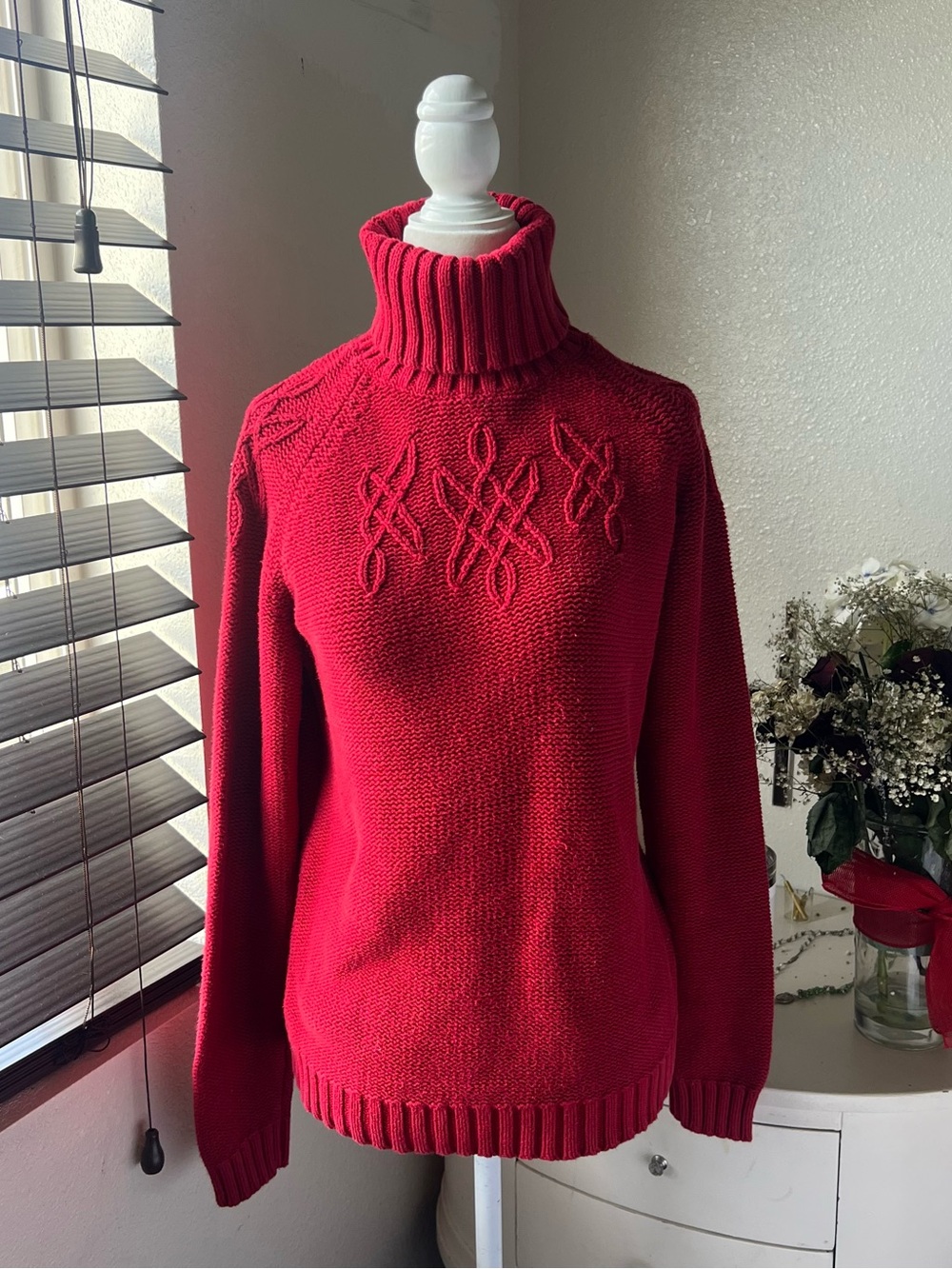 Northcrest Red Cable-Front Turtleneck Sweater